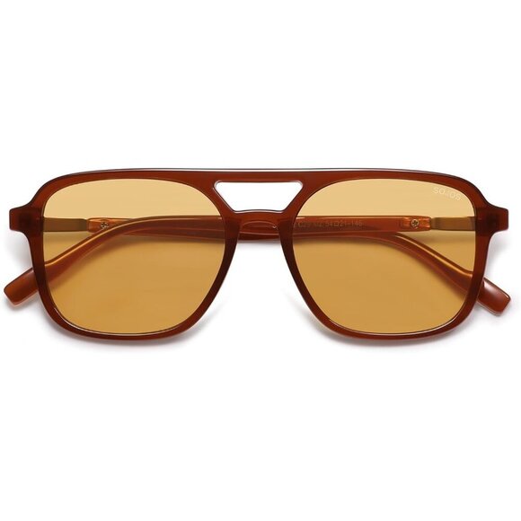 Women\'s Brown Yellow Trendy Rectangle Retro Aviator Sunglasses Elegant Frame main image 7